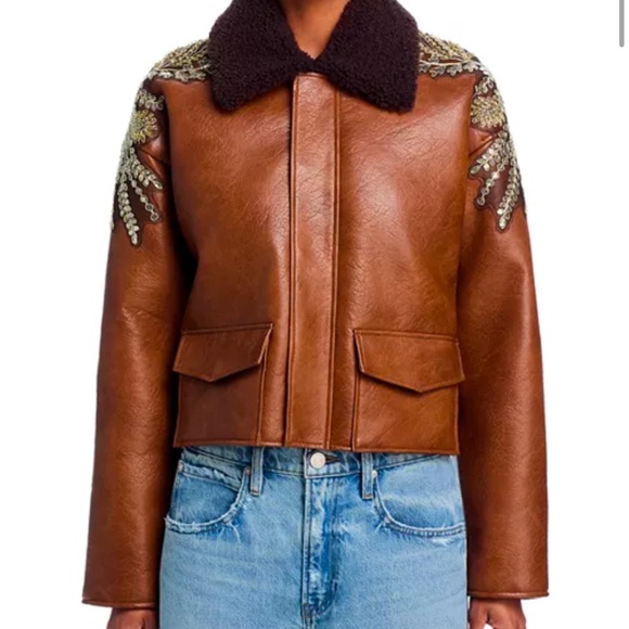 MOTHER The Mean Machine Jacket Brown Embellished Leather Jacket - Picture 9 of 16